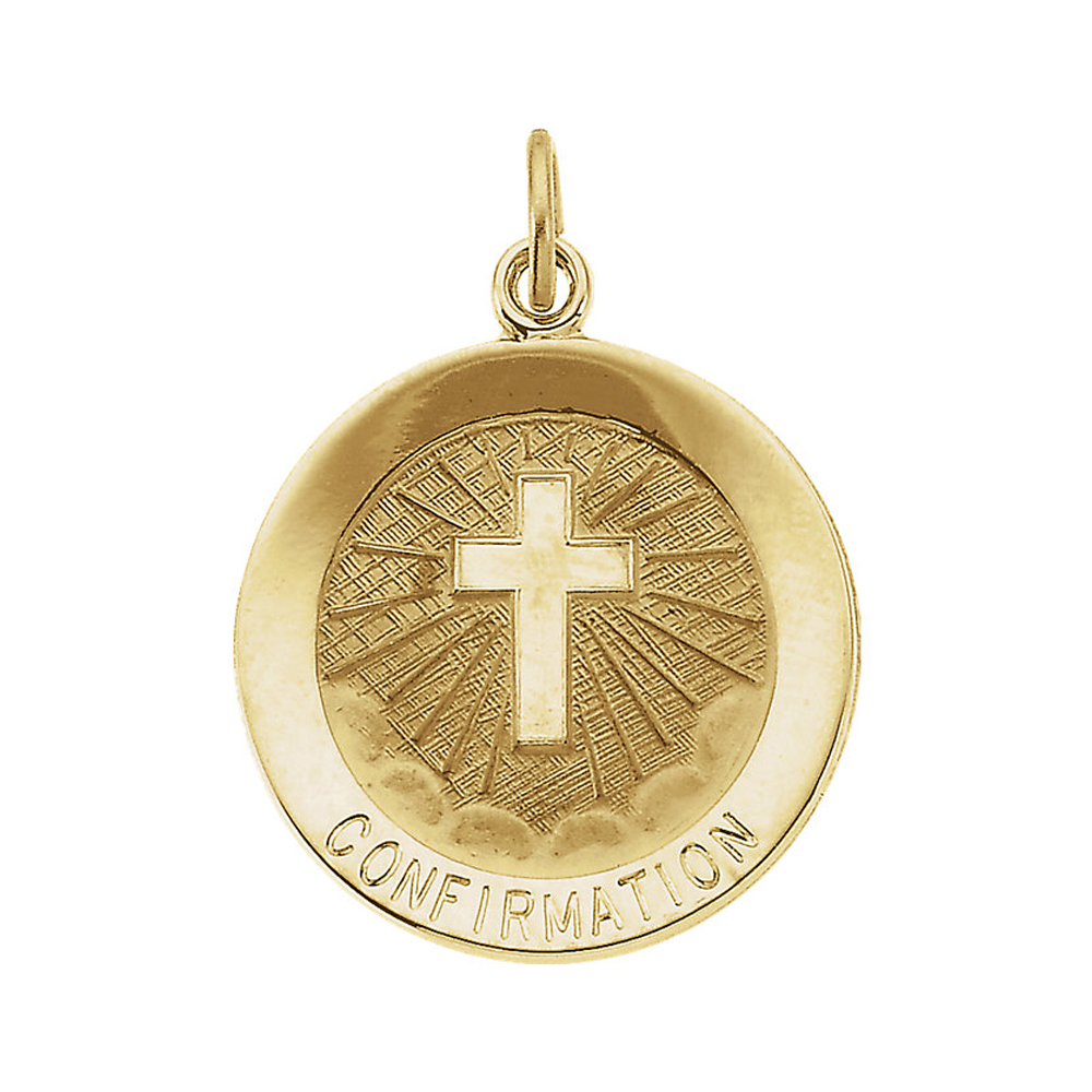 14k Yellow Gold Confirmation Medal Disc Charm or Pendant, 15mm