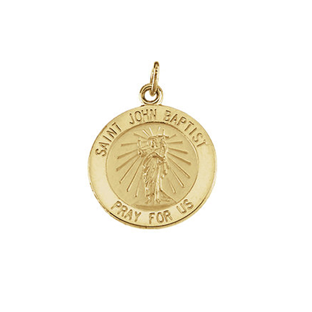 14k Yellow Gold St. John The Baptist Medal Disc Charm or Pendant, 15mm