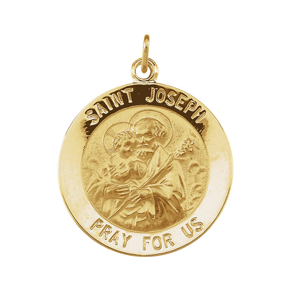 14k Yellow Gold St. Joseph Medal Disc Charm or Pendant, 22mm