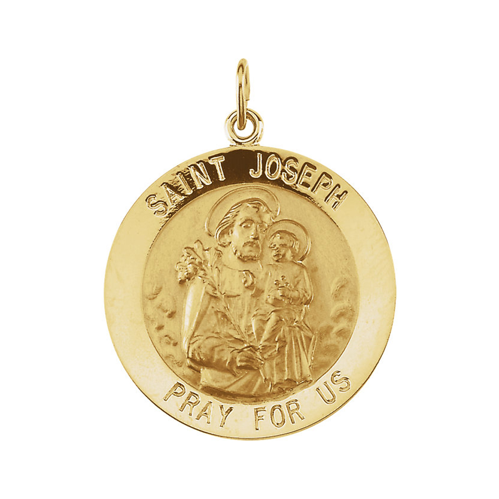 14k Yellow Gold St. Joseph Medal Disc Charm or Pendant, 25mm