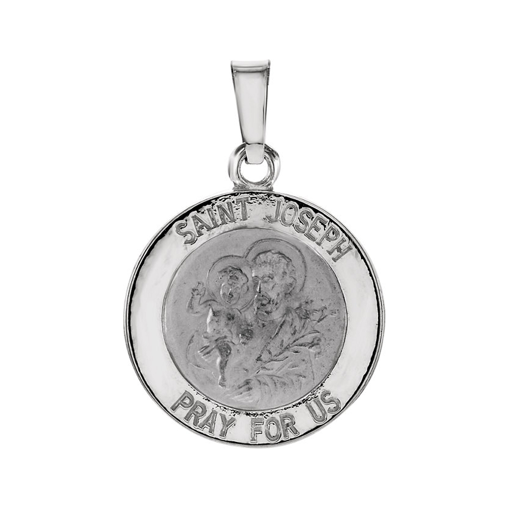 14k White Gold St. Joseph Medal Disc Pendant, 15mm
