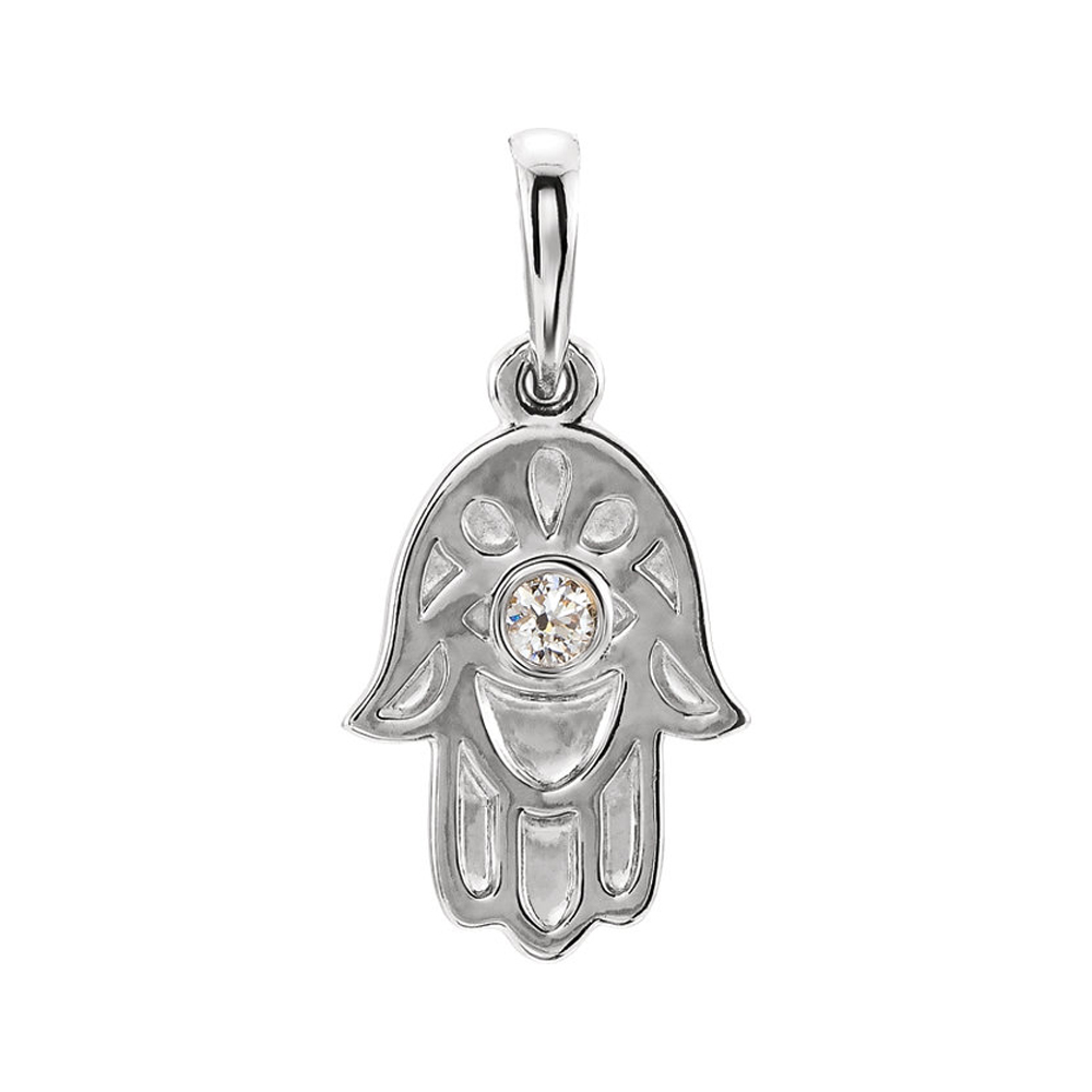 Sterling Silver and 0.03 CT Diamond Hamsa Pendant, 9mm