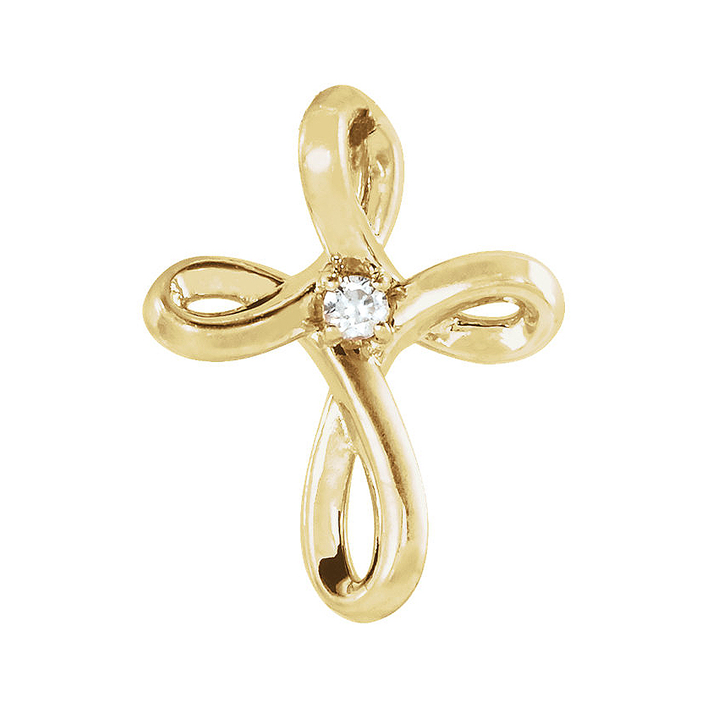 14K Yellow Gold 0.02 CT Diamond Infinity Loop Cross Pendant, 10 x 13mm