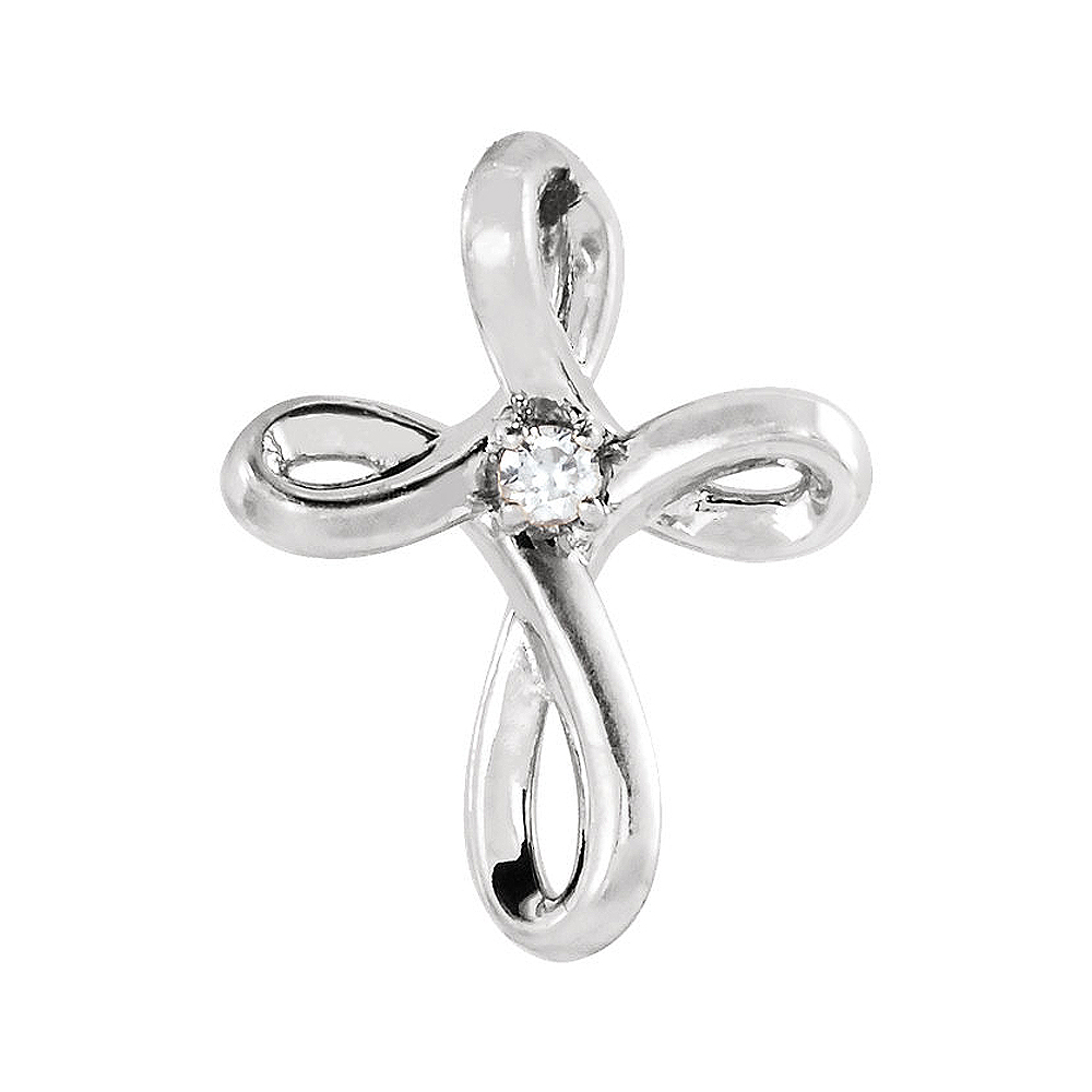 Sterling Silver 0.02 CT Diamond Infinity Loop Cross Pendant, 10 x 13mm