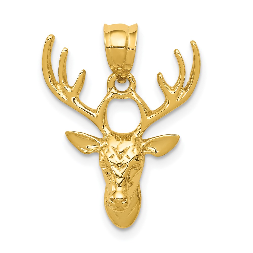 14k Yellow Gold Polished Deer Head Pendant, 18mm