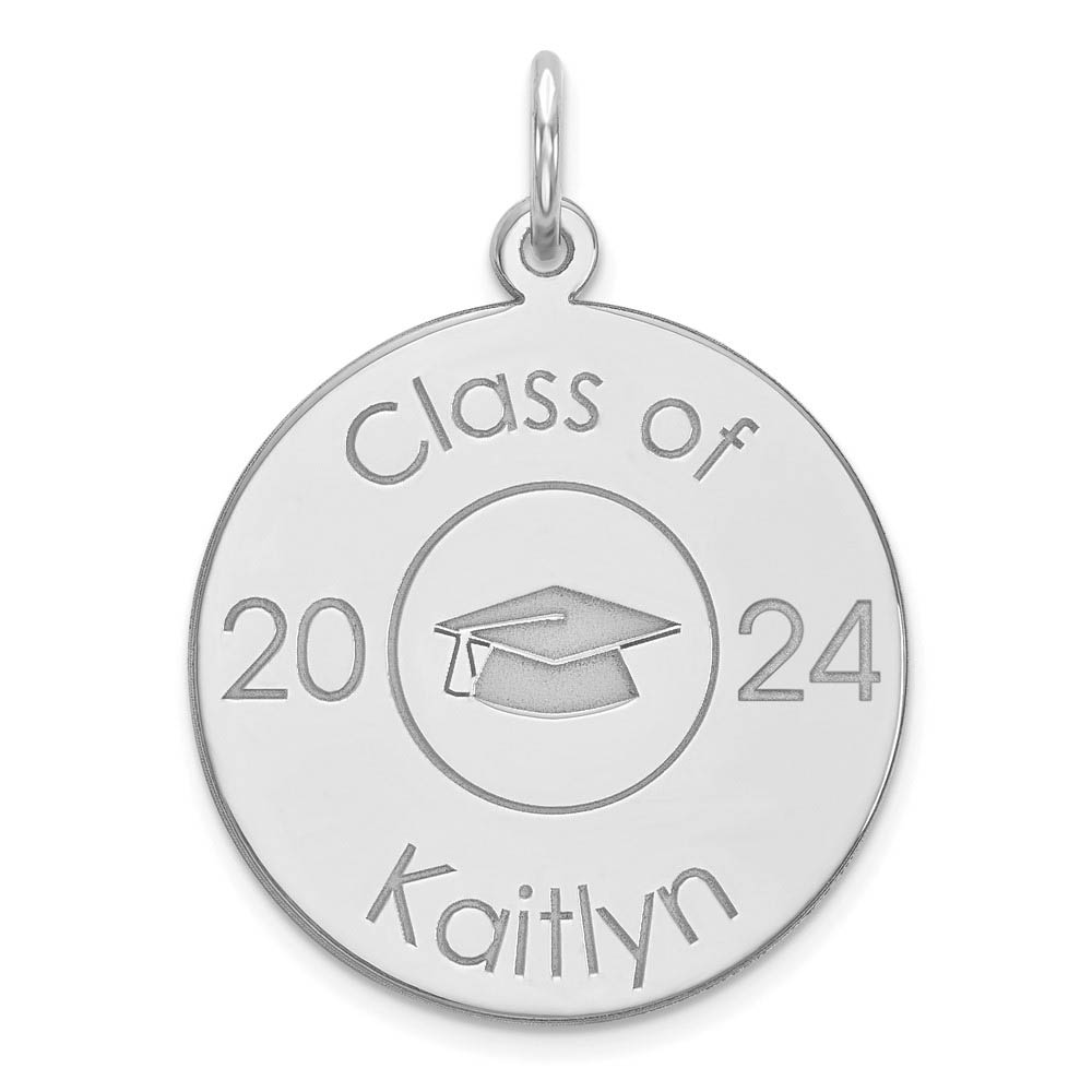 14k White Gold Engravable Graduation Charm or Pendant, 19mm