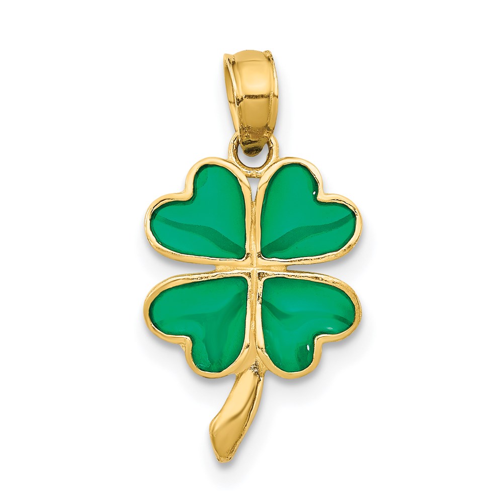 14k Yellow Gold Translucent Acrylic 4 Leaf Clover Pendant, 10mm