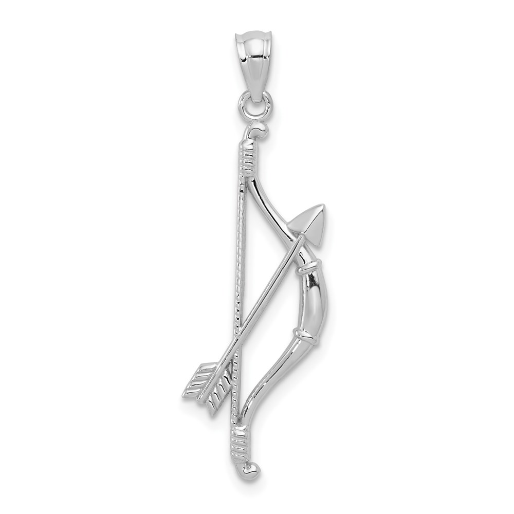 14k White Gold Open Back Bow and Arrow Pendant, 11 x 36mm