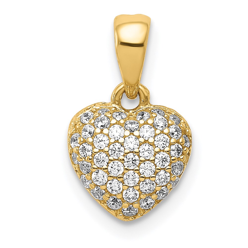 14k Yellow Gold Polished Pave Cubic Zirconia Heart Pendant, 9mm