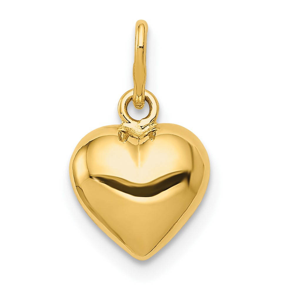 14k Yellow Gold Hollow Puffed Heart Charm or Pendant, 10mm