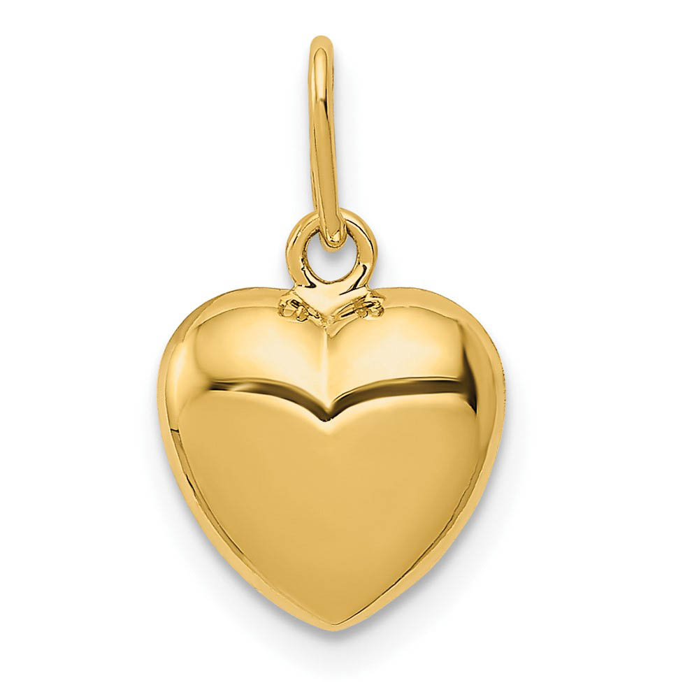 14k Yellow Gold Hollow Puffed Heart Charm or Pendant, 12mm