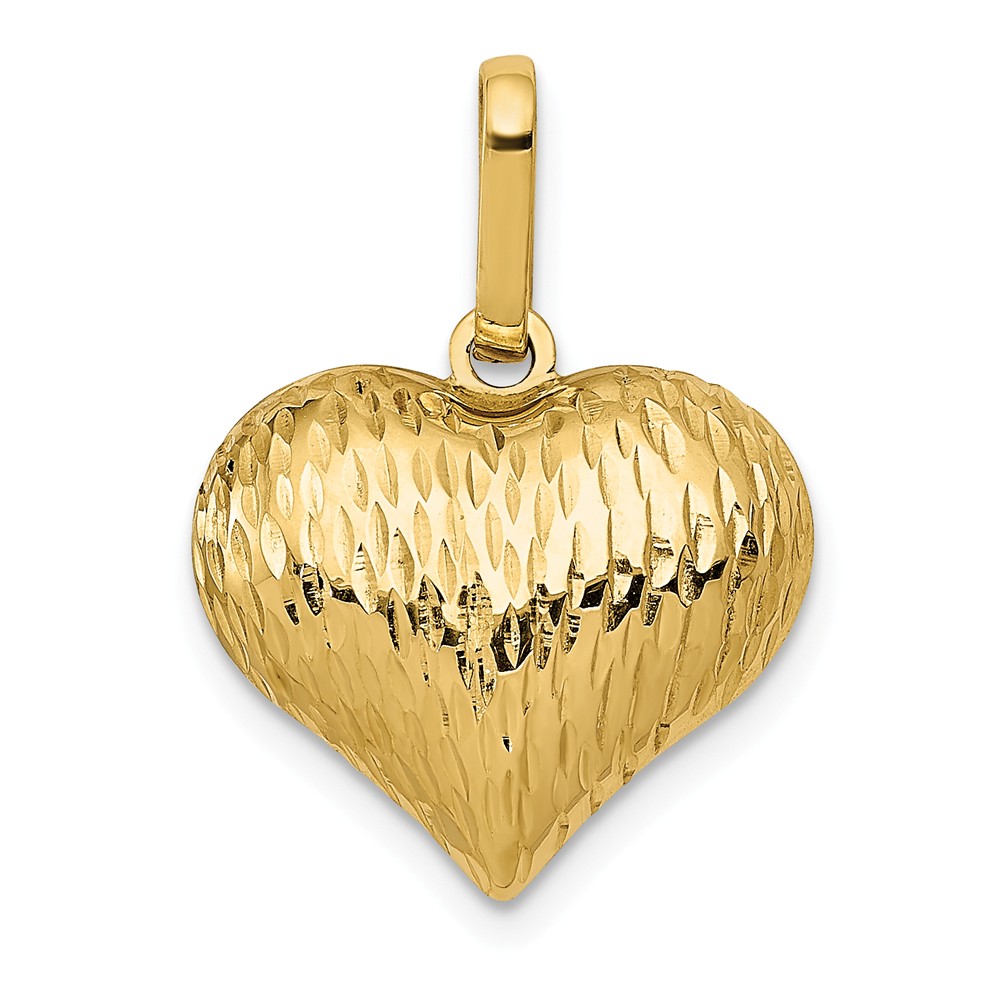 14k Yellow Gold Diamond Cut Puffed Heart Charm or Pendant, 16mm