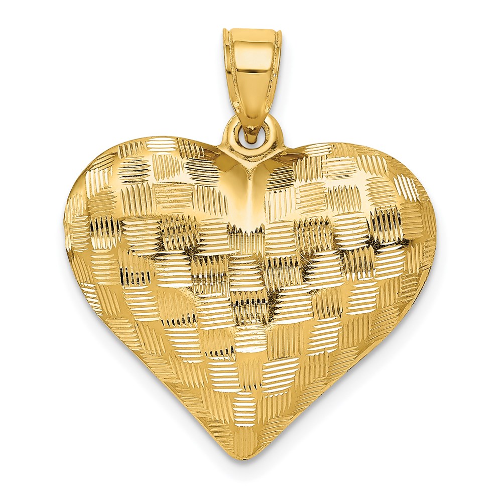 14k Yellow Gold Textured Puff Heart Pendant, 22mm