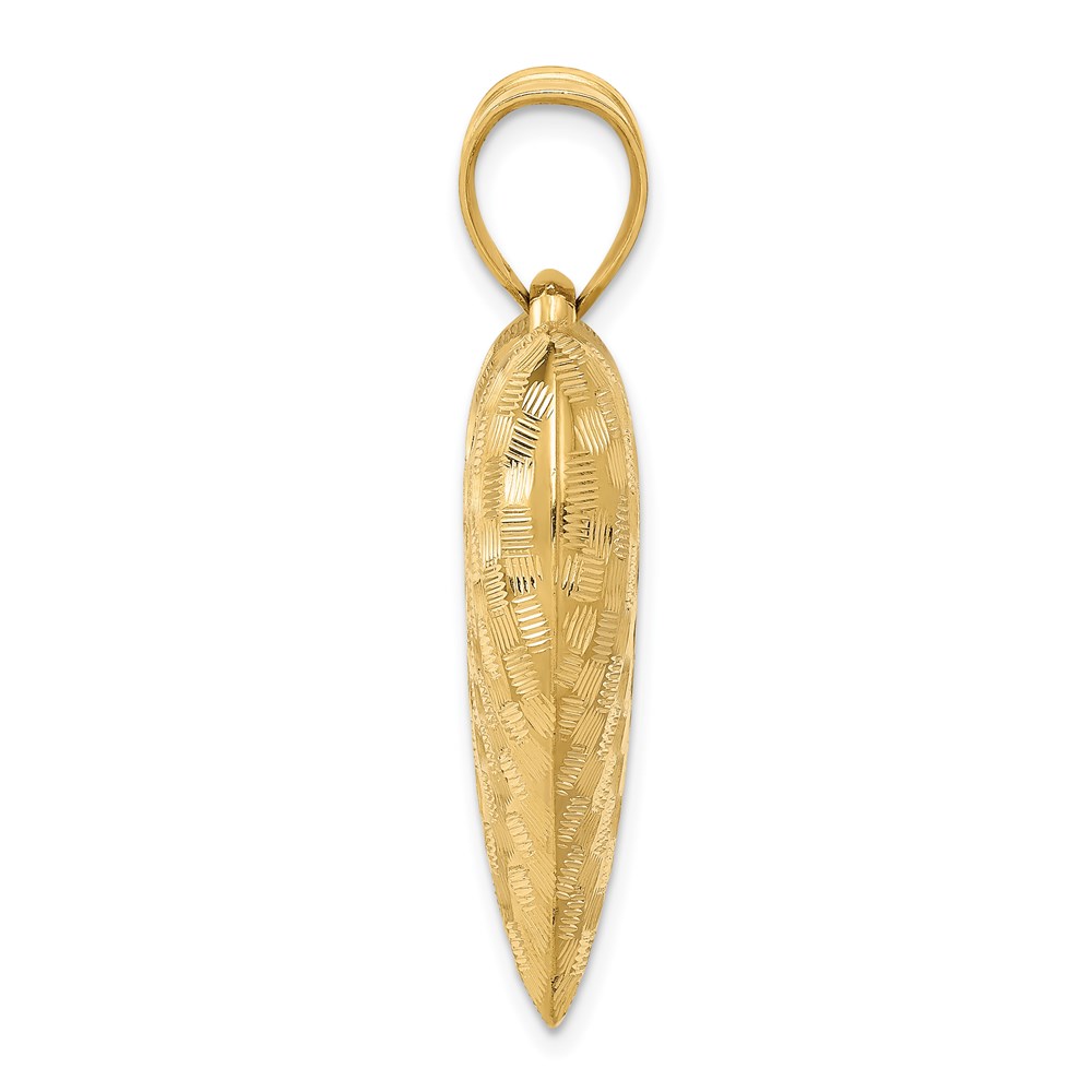 14k Yellow Gold Textured Puff Heart Pendant, 32mm