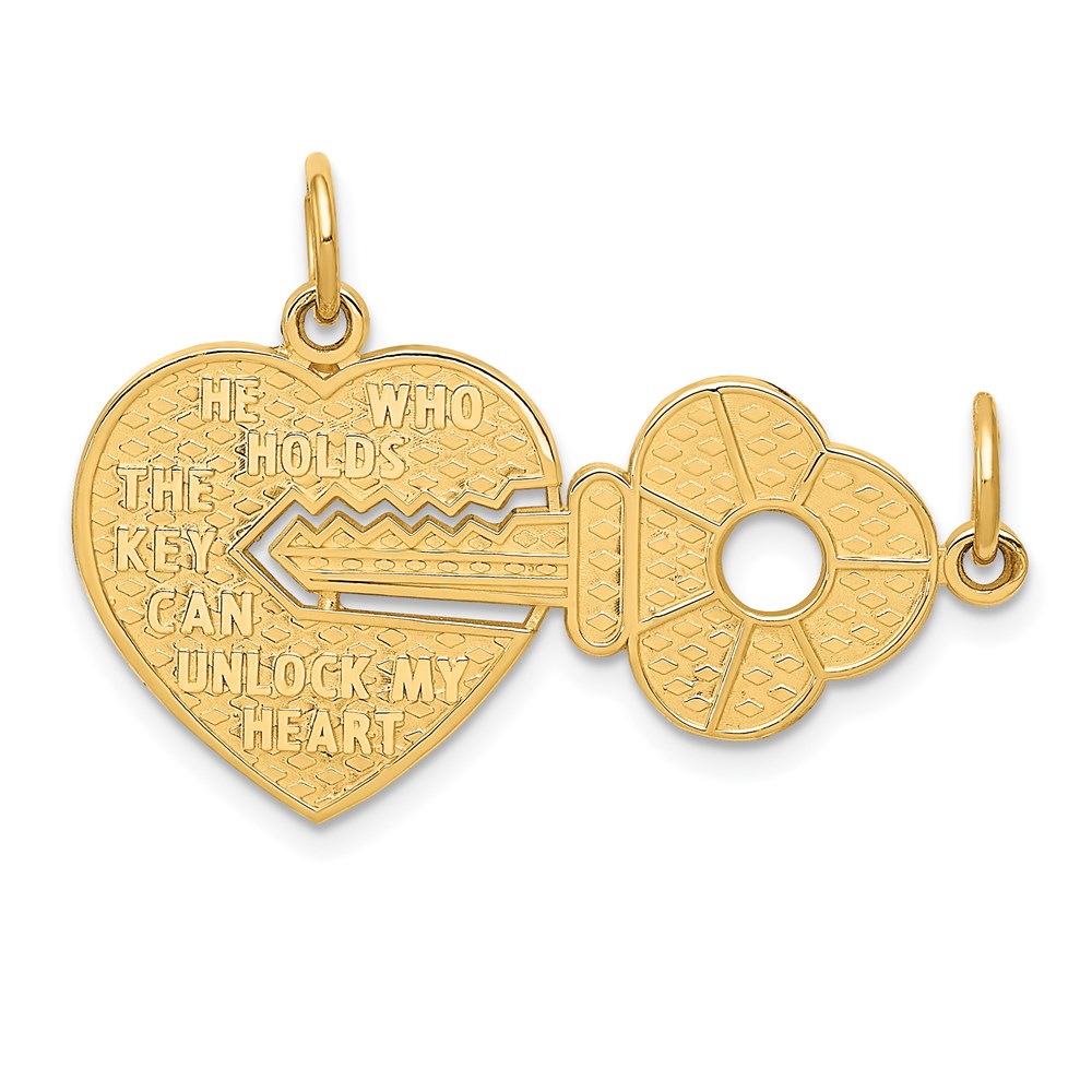14k Yellow Gold Heart with a Key Set of 2 Charm or Pendants, 30mm