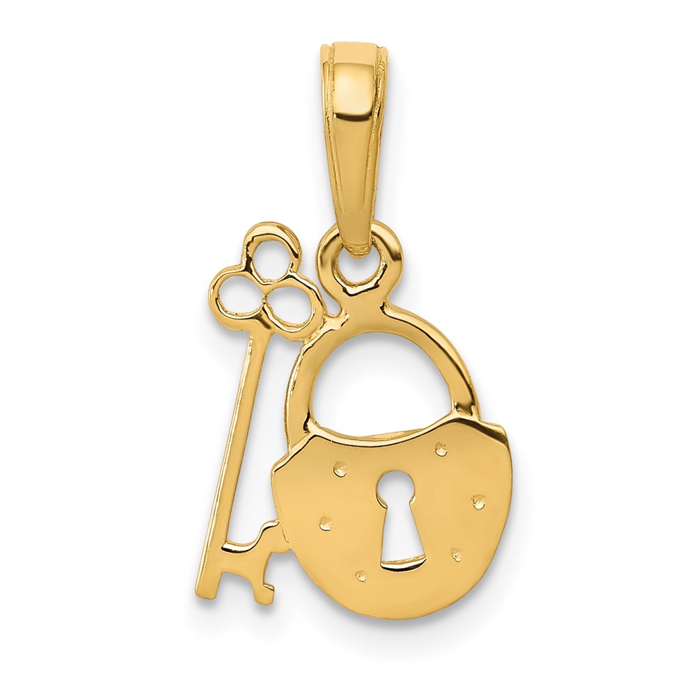 14k Yellow Gold Padlock and Key Pendant, 11mm