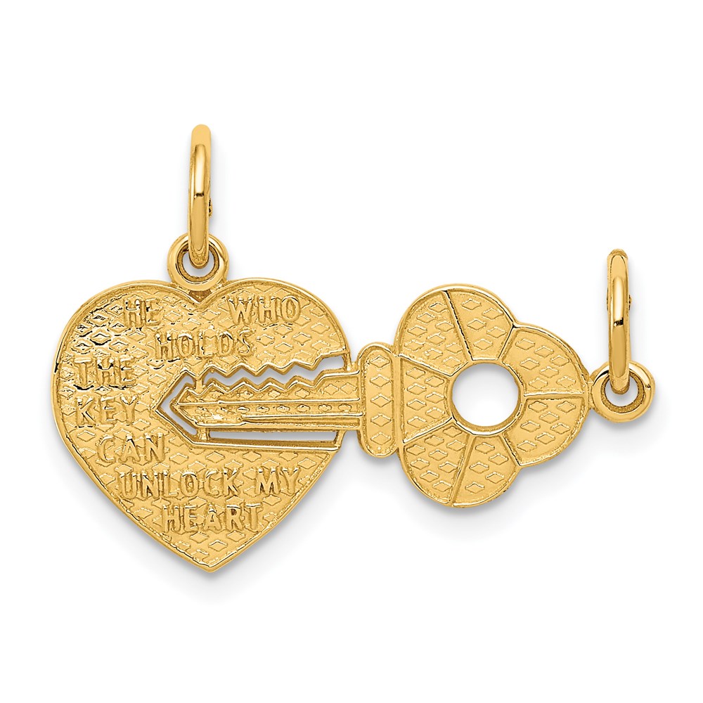 14k Yellow Gold Heart and Key Set of 2 Charm or Pendants, 23mm