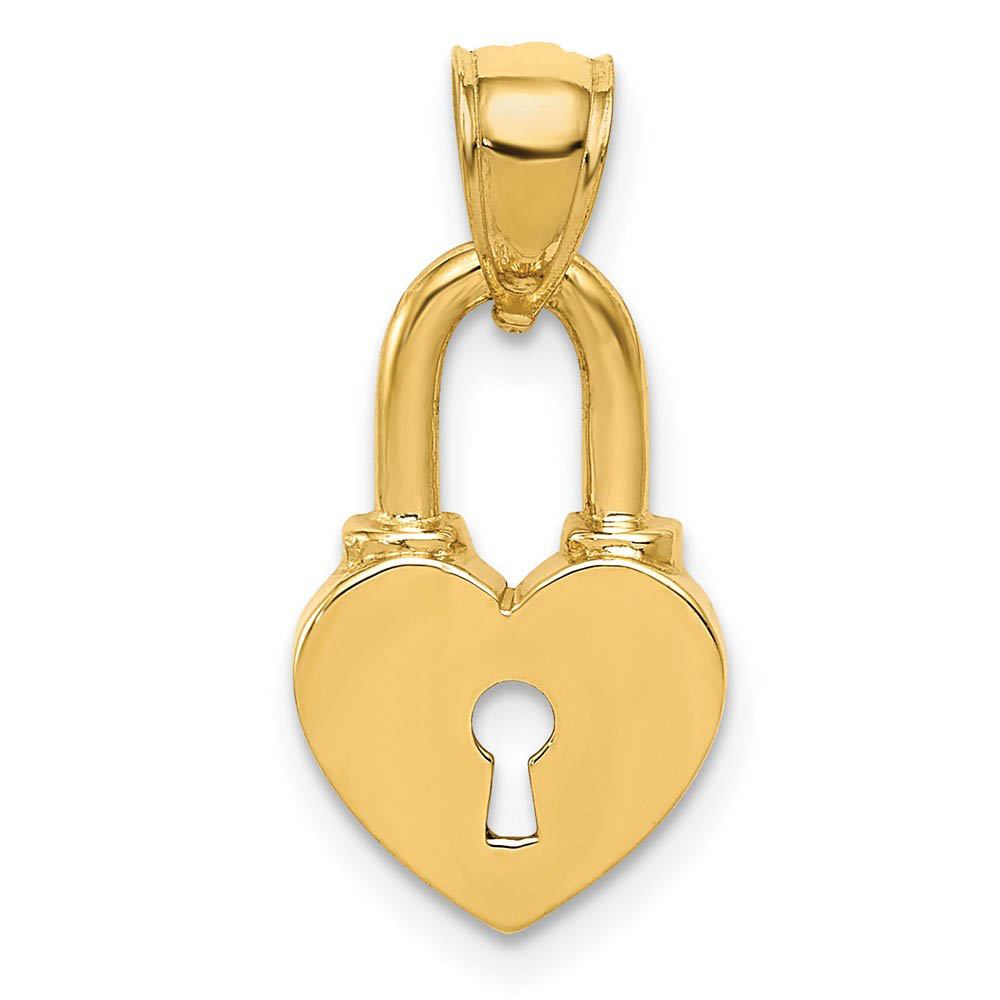 14k Yellow Gold Heart Key Hole Lock Pendant, 10mm