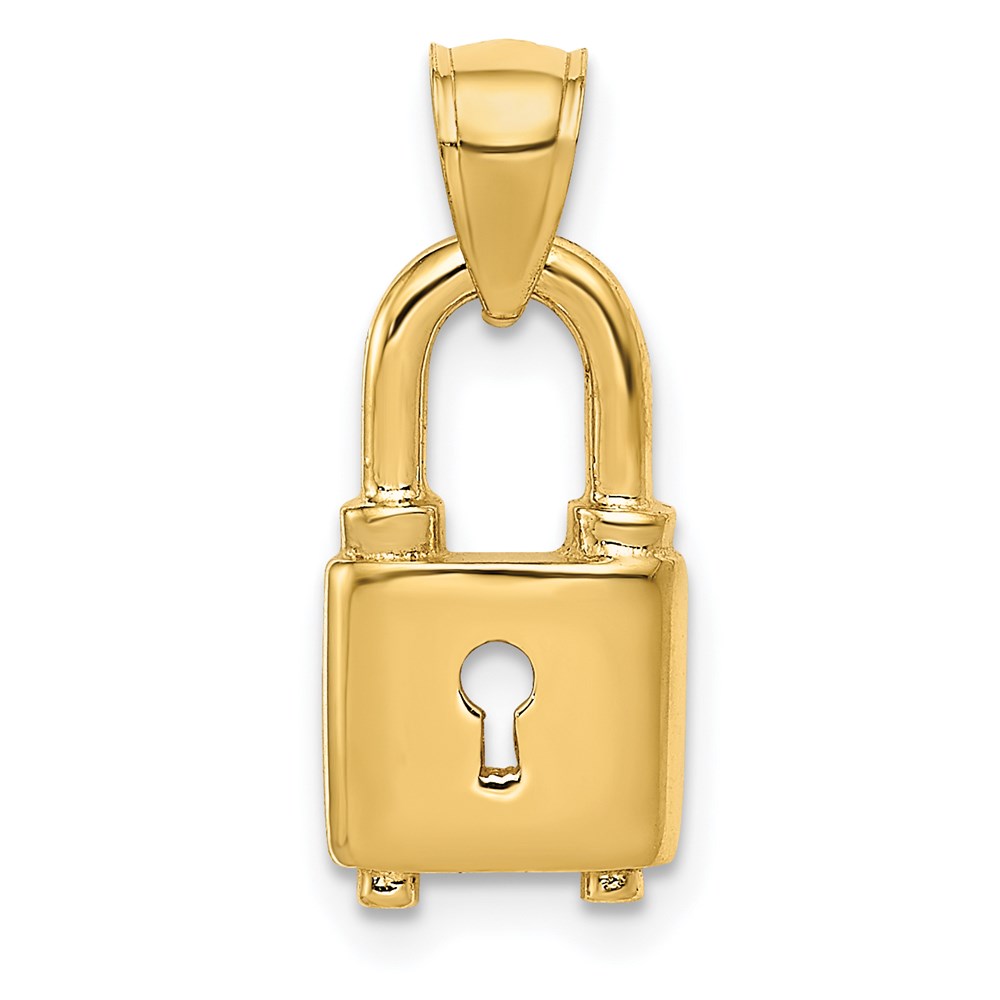 14k Yellow Gold Polished Key Hole Lock Pendant, 8mm