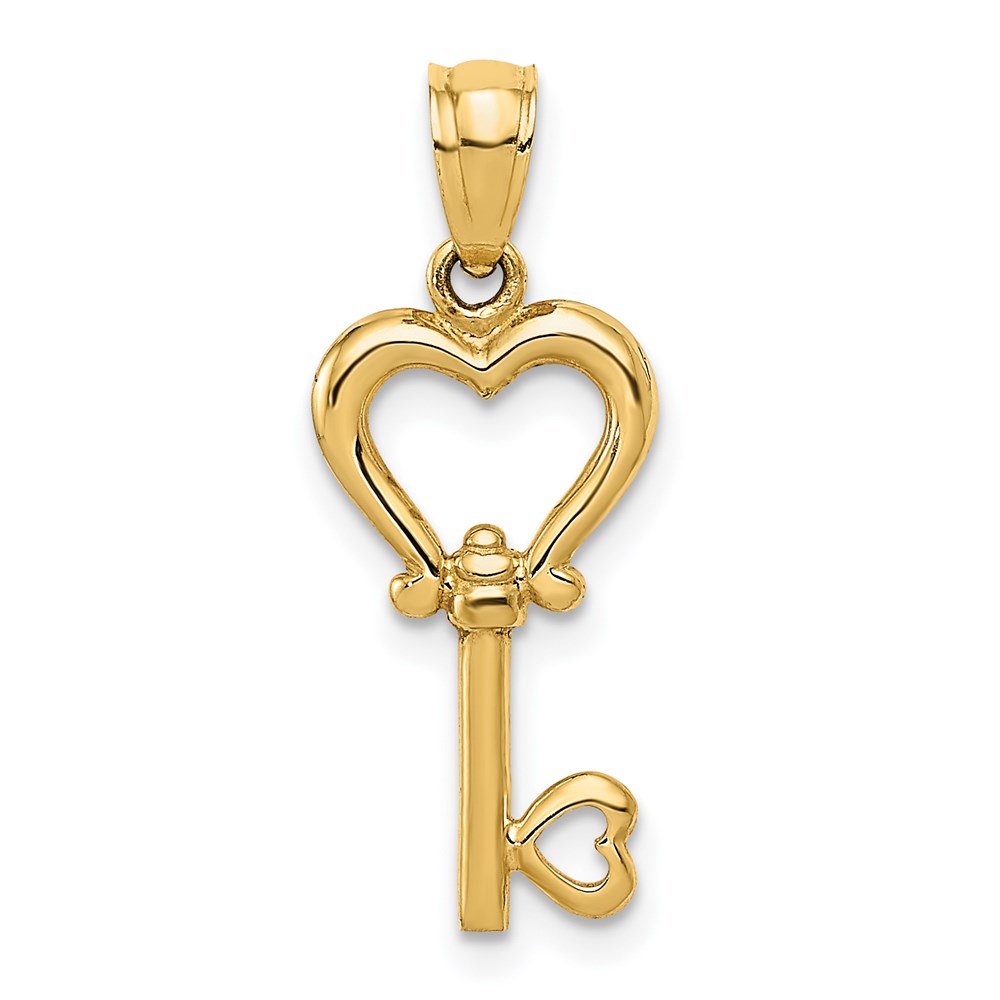 14k Yellow Gold Heart Key Pendant, 9mm