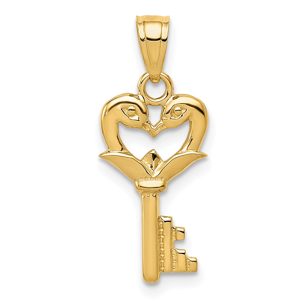 14k Yellow Gold Swans Key Pendant, 9mm