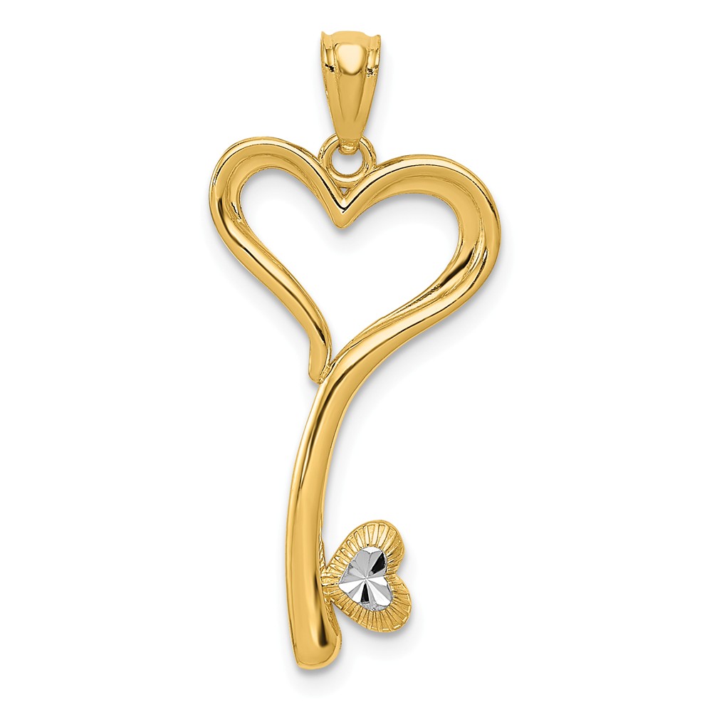 14k Yellow Gold with White Rhodium Heart Key Pendant, 14mm