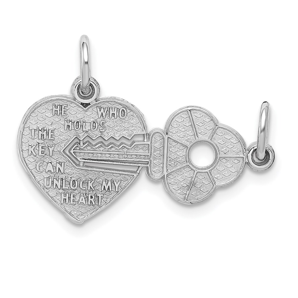14k White Gold Key and Heart Set of 2 Charm or Pendants, 23mm