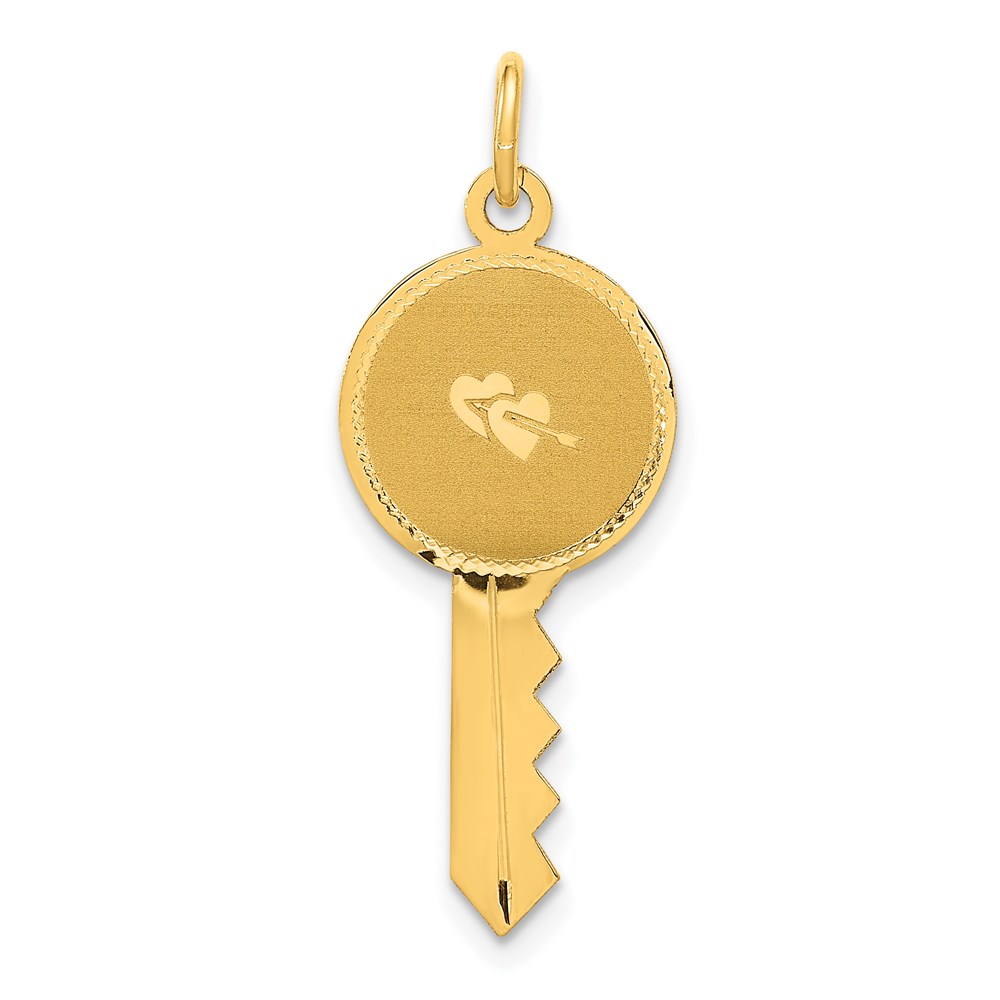 14k Yellow Gold Hearts on Key Charm or Pendant, 11mm