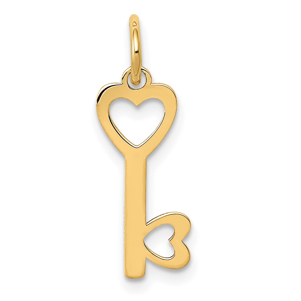 14k Yellow Gold Heart Shaped Key Charm or Pendant, 7mm