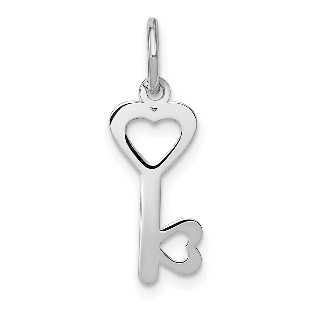 14k White Gold Heart Shaped Key Charm or Pendant, 7mm