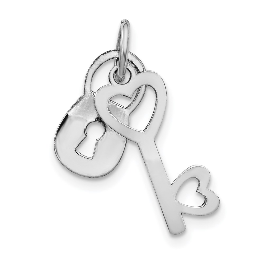 14k White Gold Polished Lock and Key Charm or Pendant, 7mm