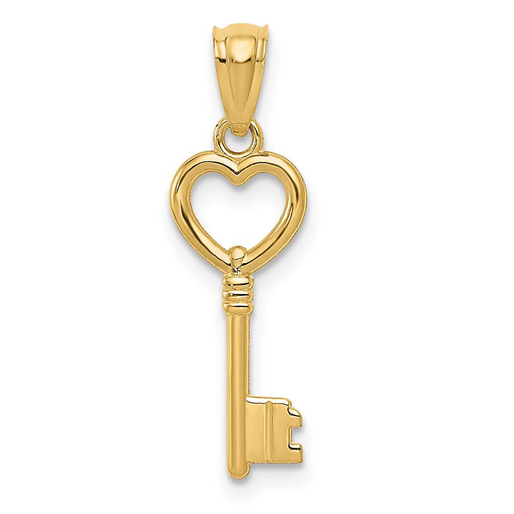 14k Yellow Gold Polished Heart Key Pendant, 7mm