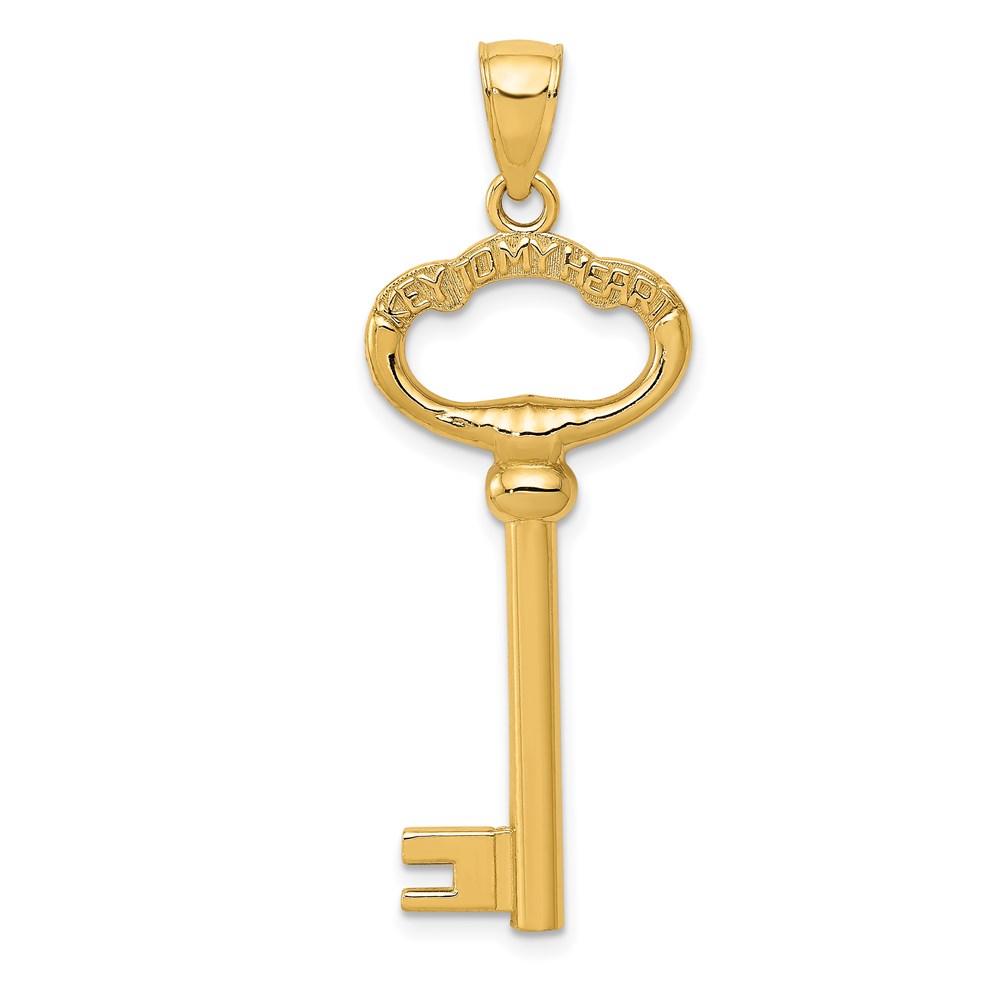 14k Yellow Gold Key to My Heart Key Pendant, 15mm