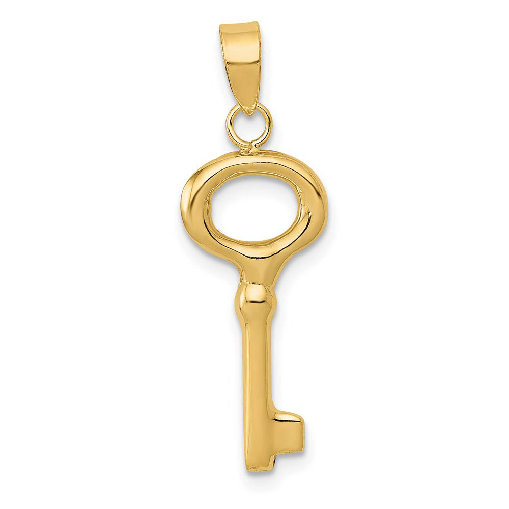 14k Yellow Gold Round Top Key Pendant, 10mm