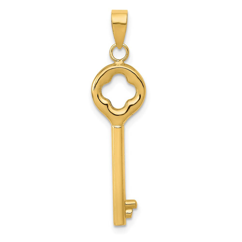 14k Yellow Gold Clover Top Round Key Pendant, 8mm