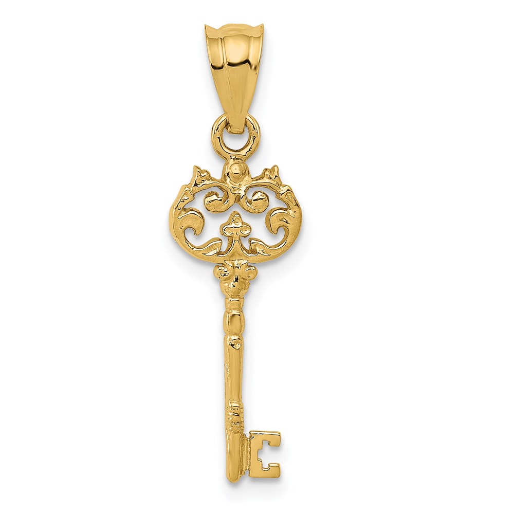 14k Yellow Gold Polished Fancy Key Pendant, 8mm