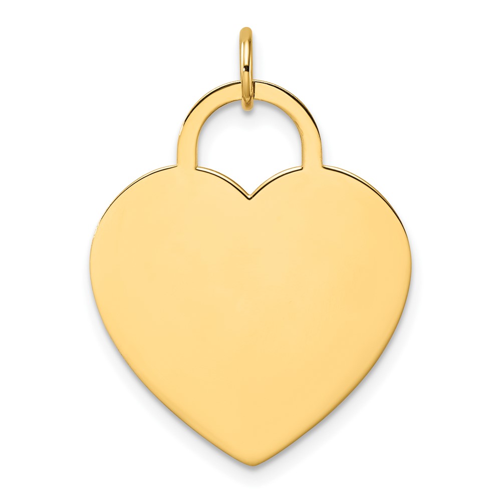 14k Yellow Gold Engravable Heart Disc Charm or Pendant, 22mm