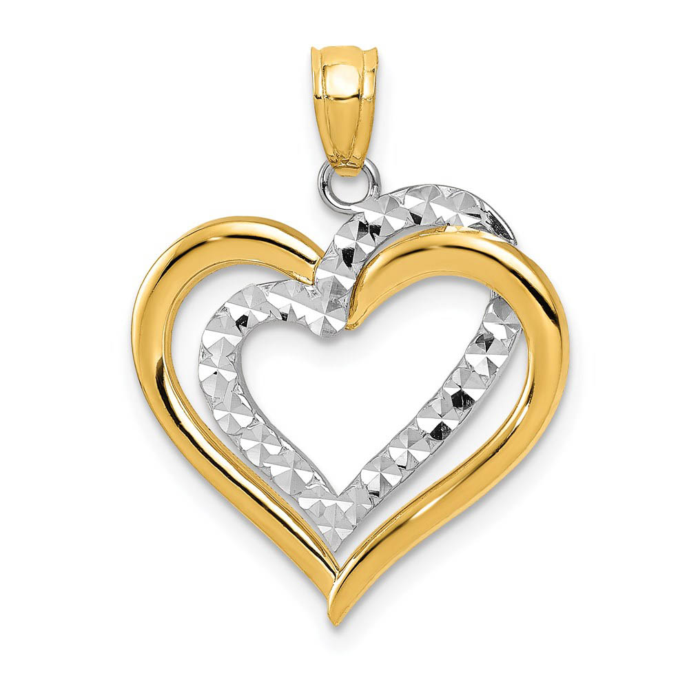 14k Two Tone Gold Diamond Cut Intertwined Hearts Pendant, 19mm