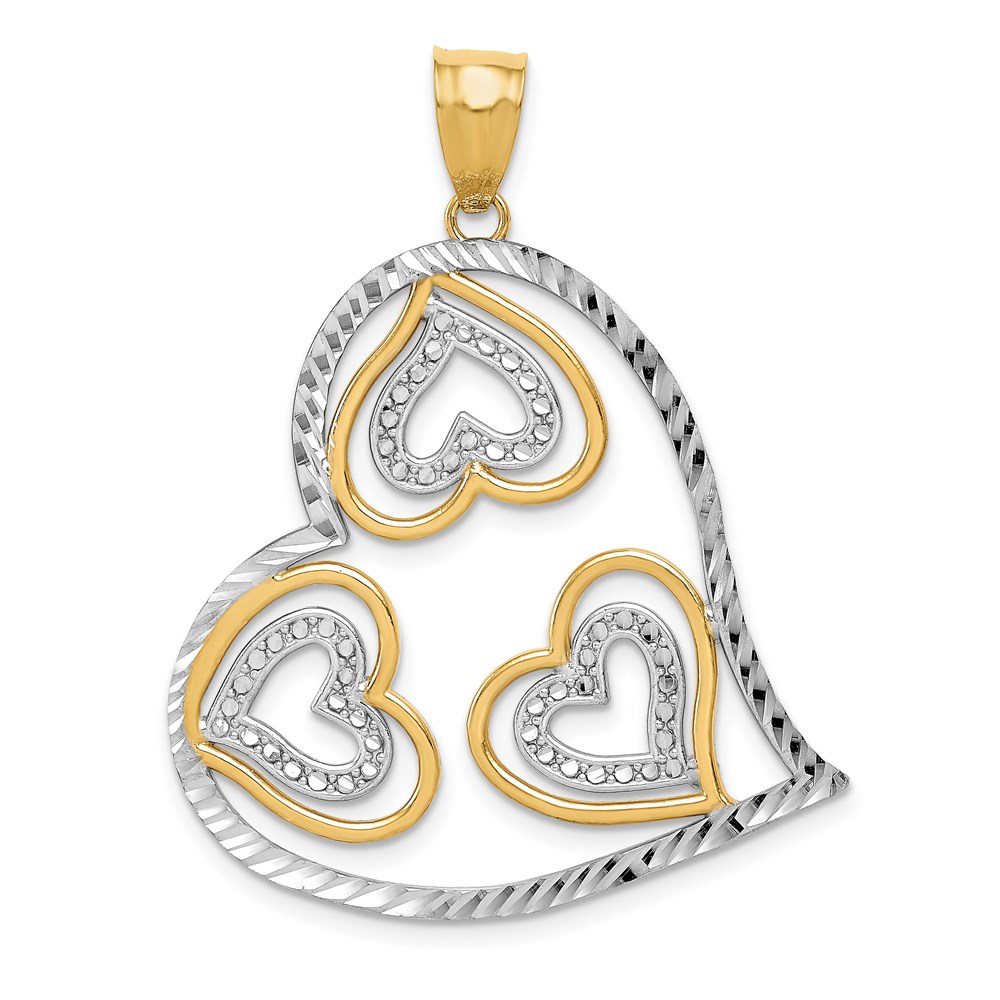 14k Yellow Gold & White Rhodium Diamond Cut Multi Heart Pendant, 31mm