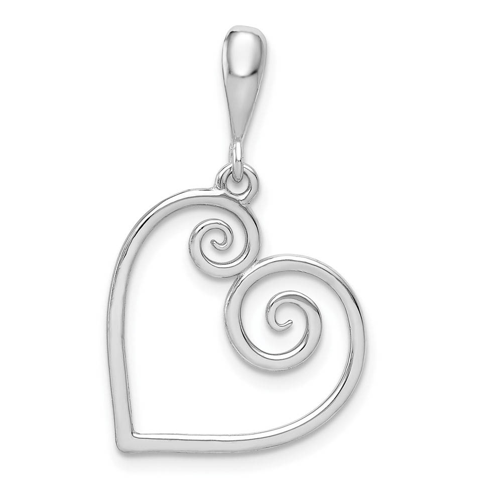14k White Gold Open Scroll Heart Pendant, 18mm