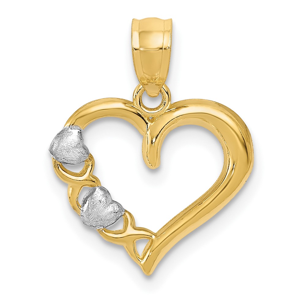 14k Yellow Gold and White Rhodium Heart Pendant, 15mm