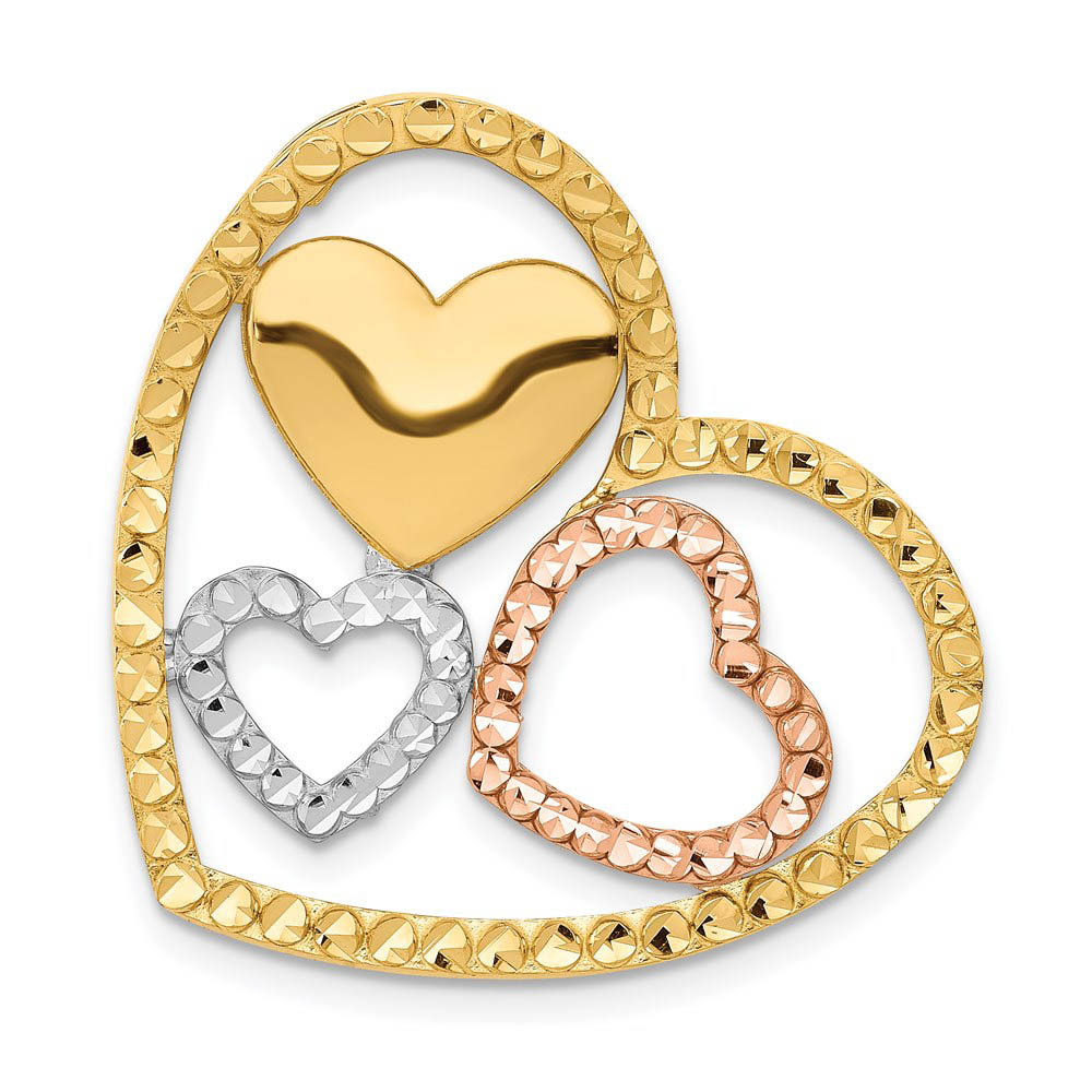 14k Yellow Gold and Rose Gold Triple Heart Slide Pendant, 26mm