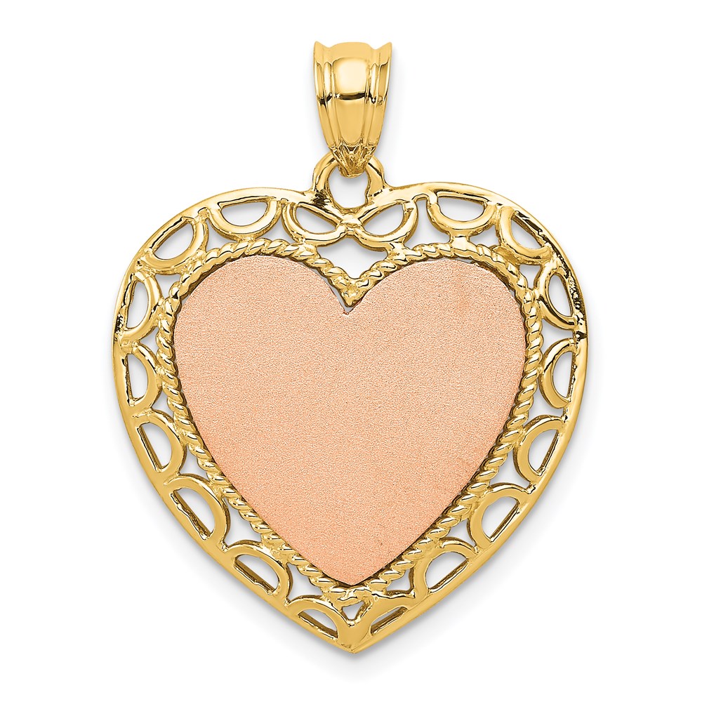 14k Two Tone Gold Polished and Satin Heart Pendant, 22mm