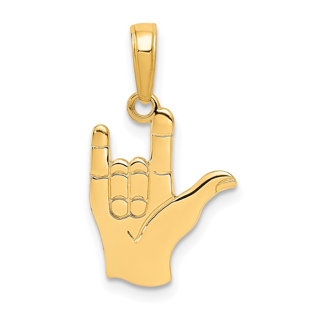 14k Yellow Gold I Love You Hand/Sign Language Pendant, 12mm