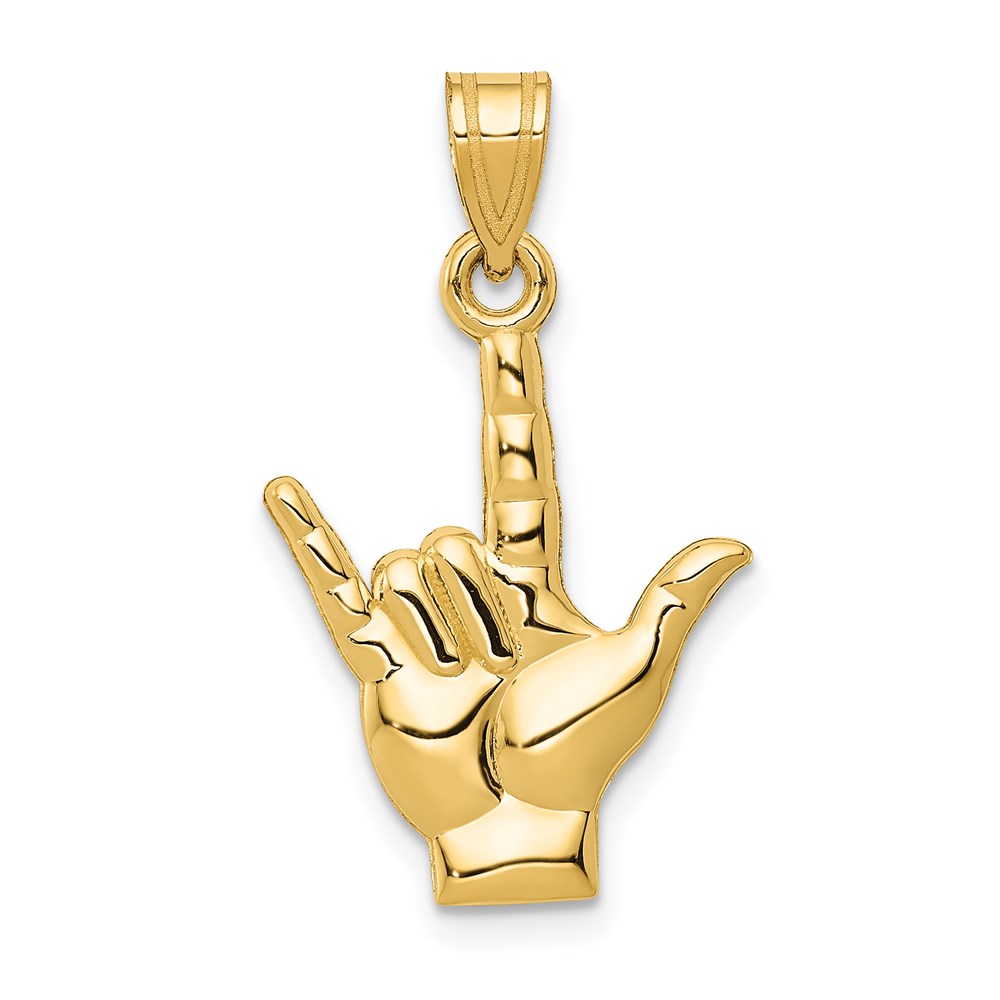 14k Yellow Gold I Love You Hand/Sign Language Pendant, 15mm