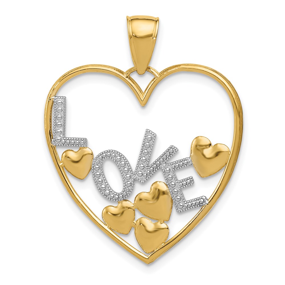 14k Yellow Gold and White Rhodium Floating Love Hearts Pendant, 25mm