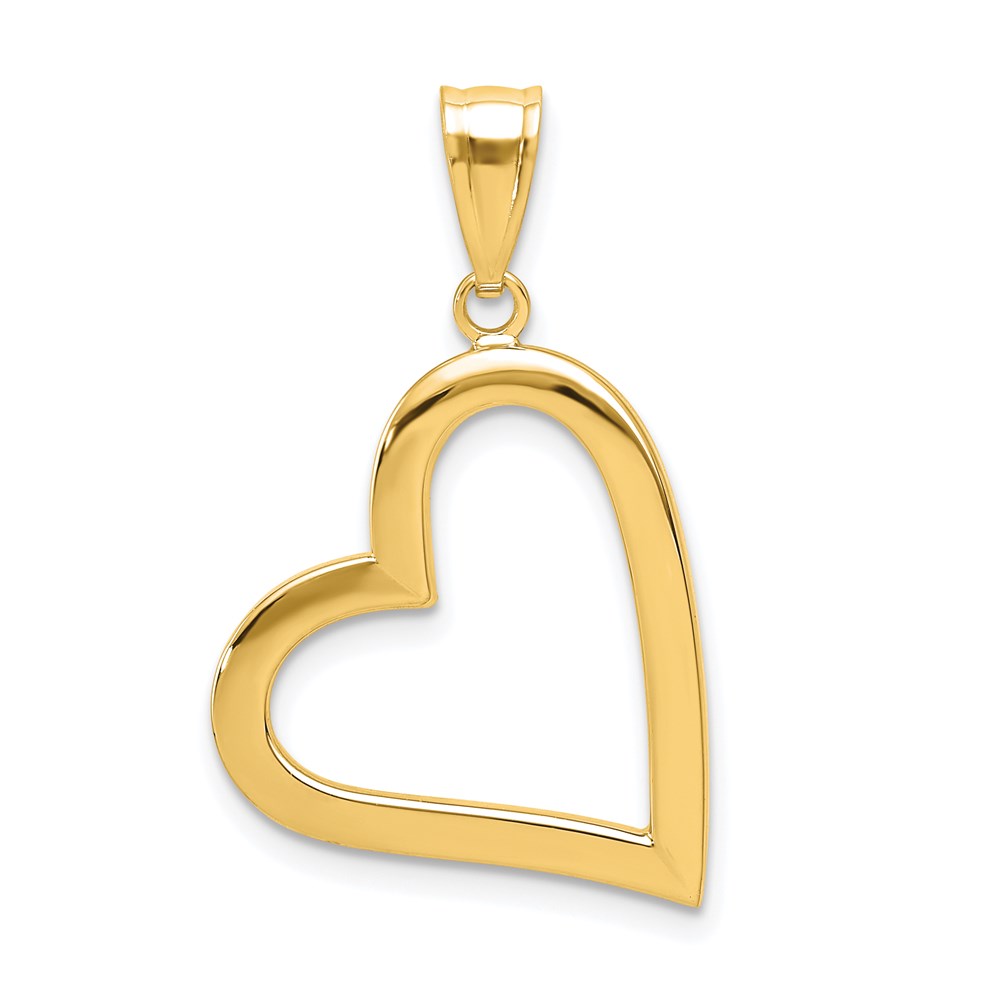 14k Yellow Gold Hollow Heart Pendant, 17mm