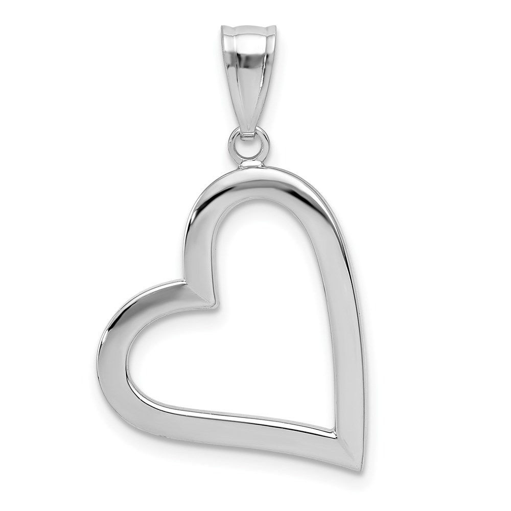 14k White Gold Hollow Heart Pendant, 17mm