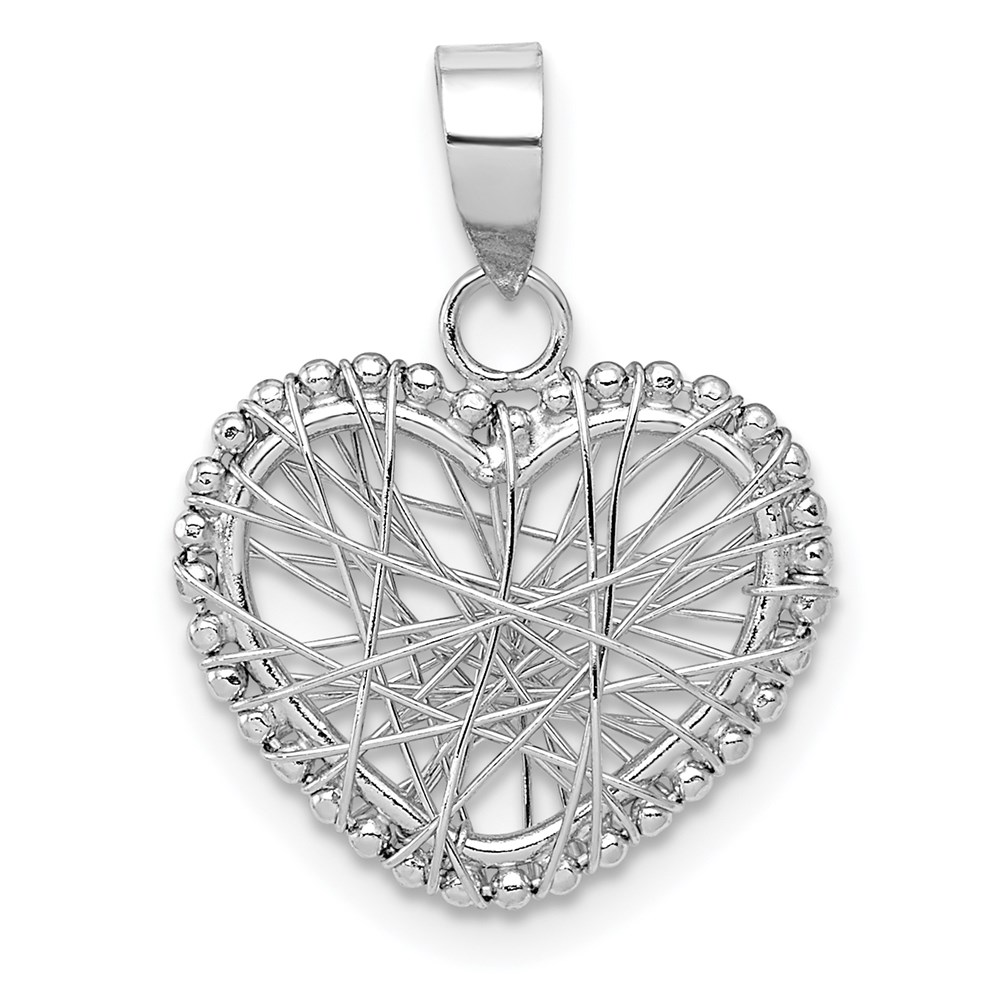 14k White Gold Open Wire Heart Pendant, 15mm