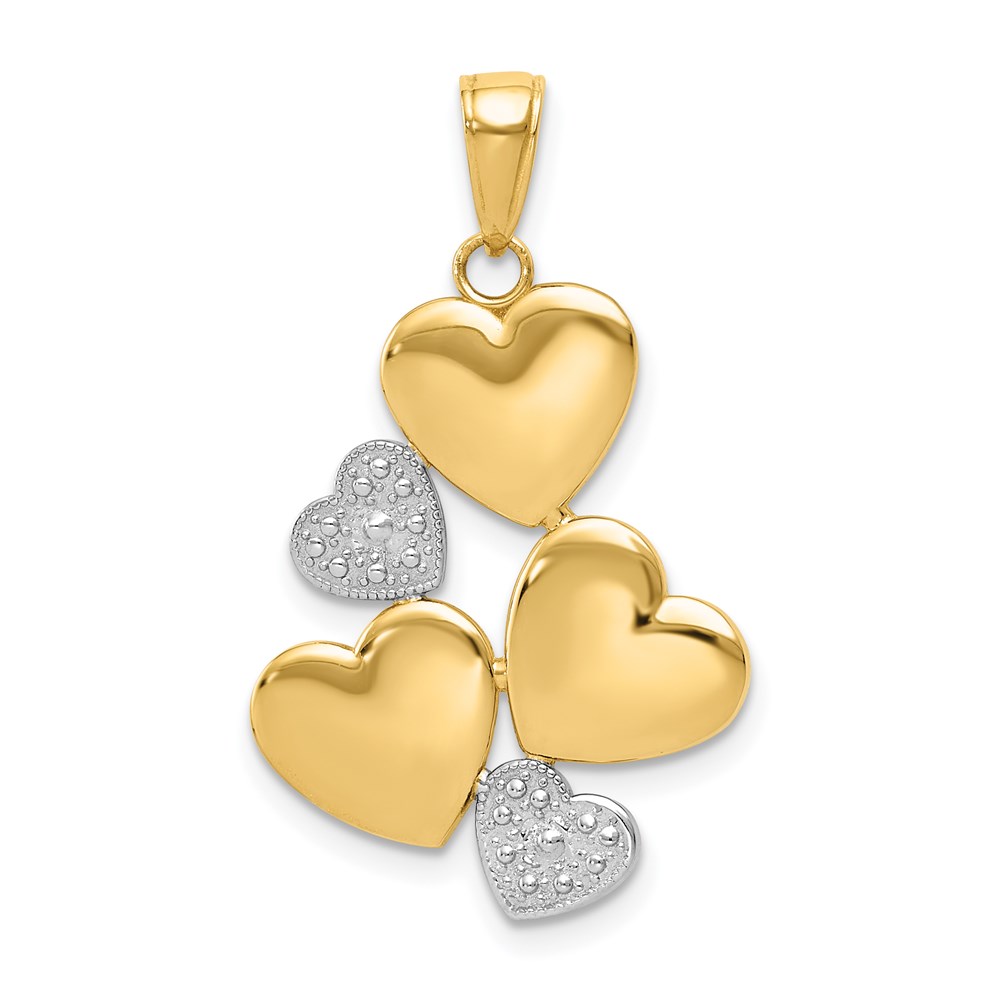 14k Yellow Gold and White Rhodium Heart Cluster Pendant, 20mm